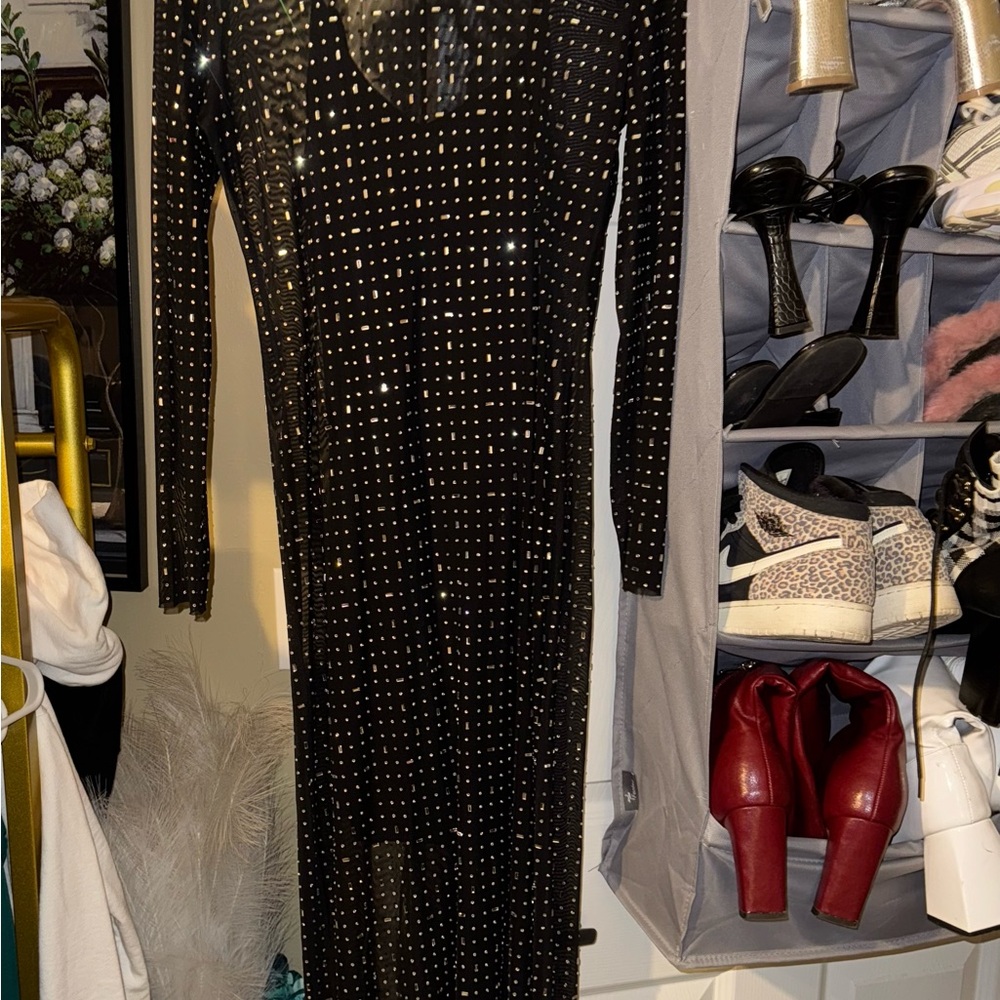 Gianni Bini Black Long Sleeve Studded Dress